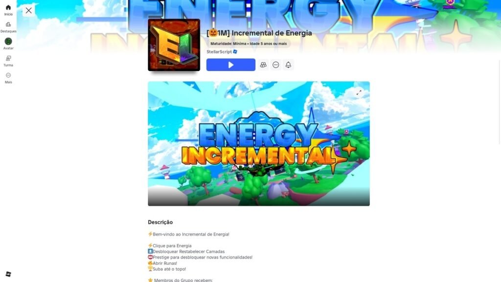 página do jogo no Roblox