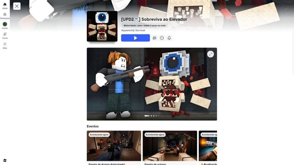 página do jogo no Roblox